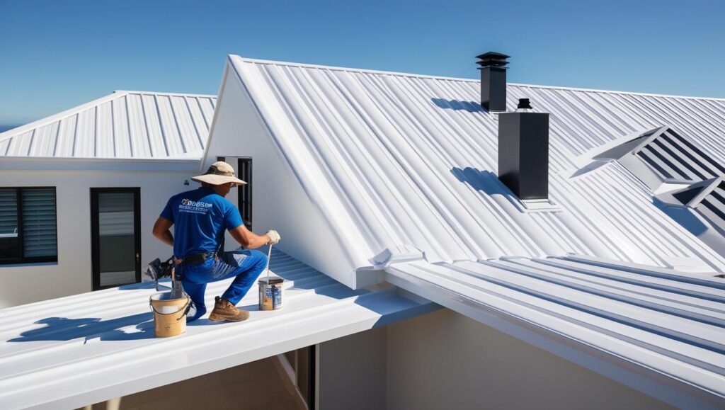 Elastomeric Roof Coatings - painting the roof of a modern home white